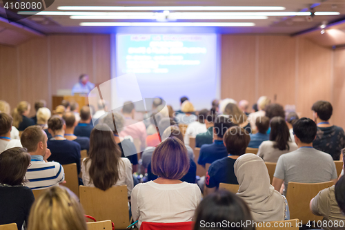 Image of Audience in lecture hall on scientific conference.