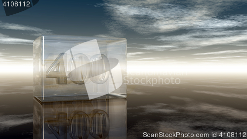 Image of number four hundred in glass cube under cloudy sky - 3d rendering