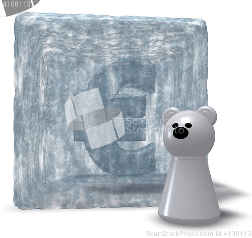 Image of ice euro symbol and white bear pawn - 3d rendering