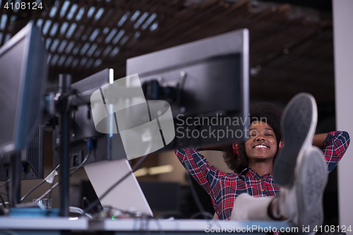 Image of portrait of a young successful African-American woman in modern 