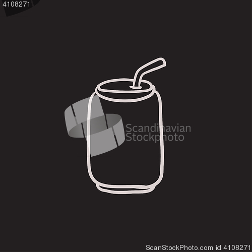 Image of Soda can with drinking straw sketch icon.