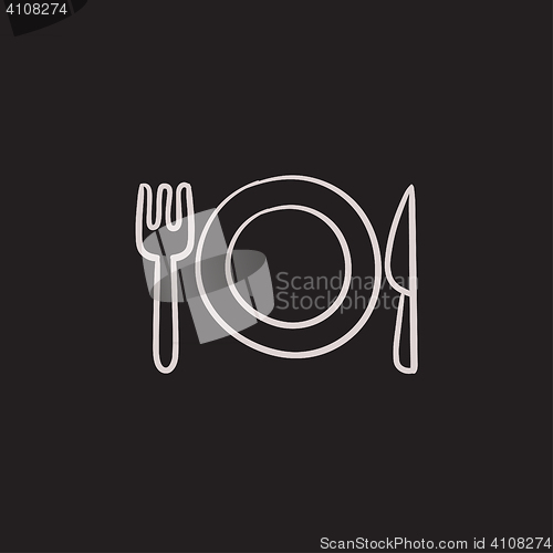 Image of Plate with cutlery sketch icon.