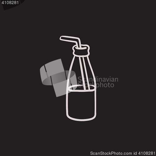 Image of Glass bottle with drinking straw sketch icon.