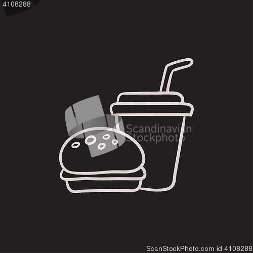 Image of Fast food meal sketch icon.