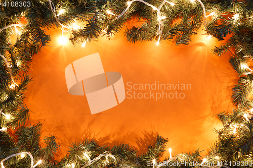 Image of Fir branches on orange background