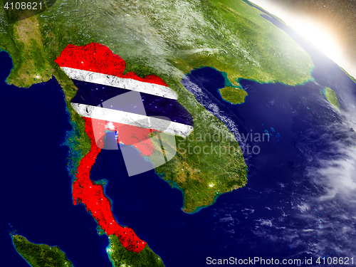 Image of Thailand with flag in rising sun
