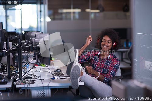 Image of portrait of a young successful African-American woman in modern 