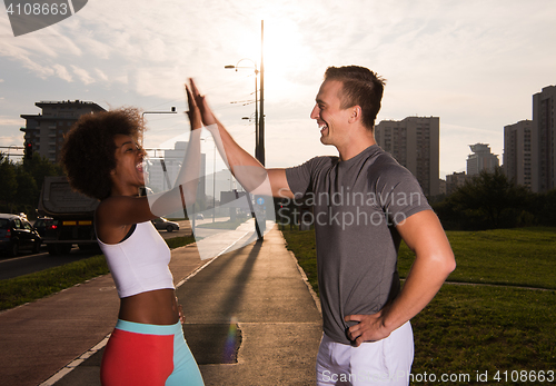 Image of multiethnic group of people on the jogging