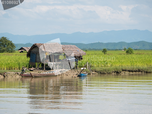 Image of Houses along the Kaladan River in Myanmar