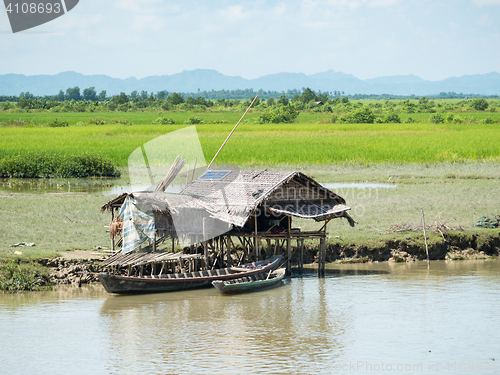 Image of Simple house with solar panel in Myanmar