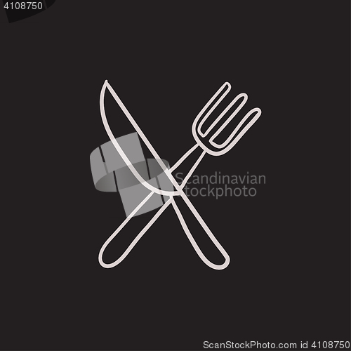 Image of Knife and fork sketch icon.