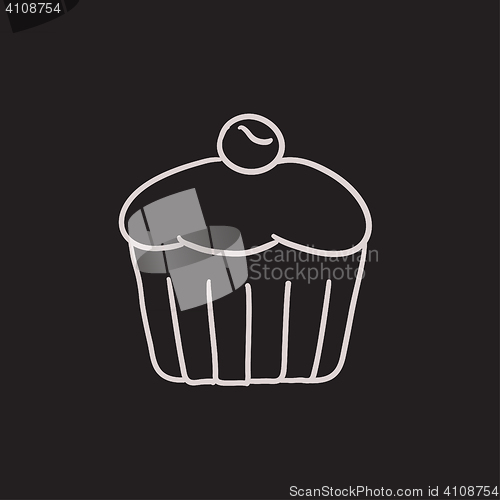 Image of Cupcake with cherry sketch icon.