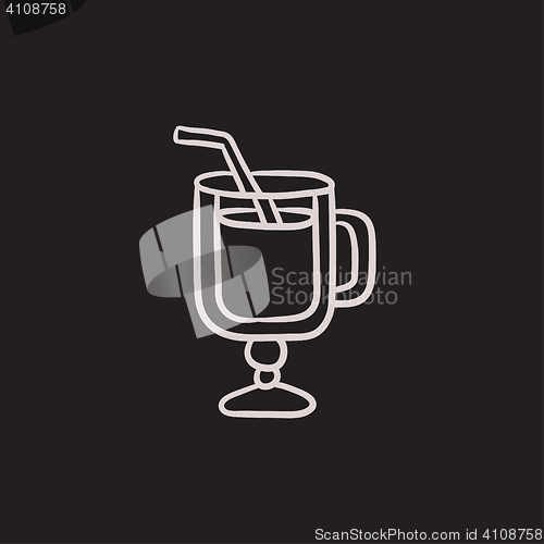 Image of Glass with drinking straw sketch icon.