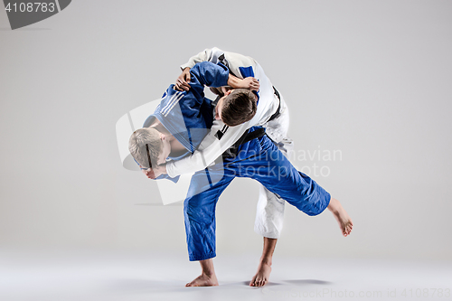 Image of The two judokas fighters fighting men