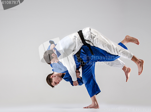 Image of The two judokas fighters fighting men