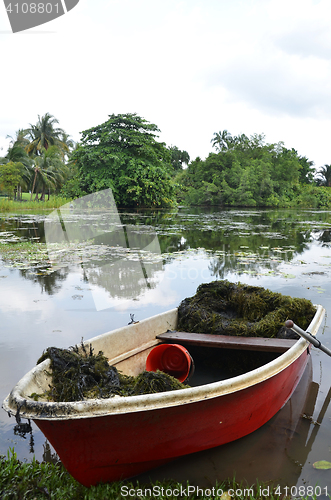 Image of Red boat in Singapore Botanic Garden