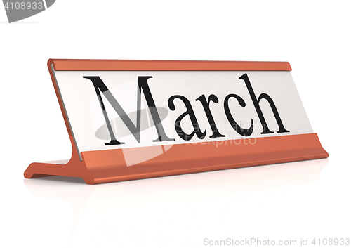 Image of March word on table tag isolated