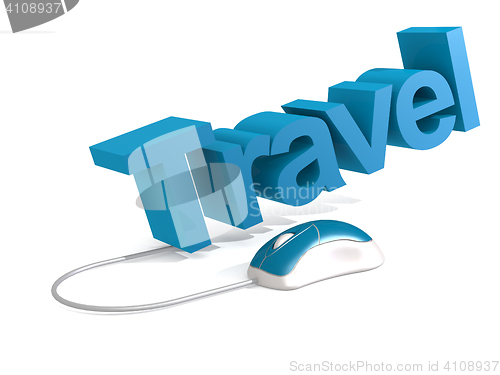 Image of Travel word with blue mouse