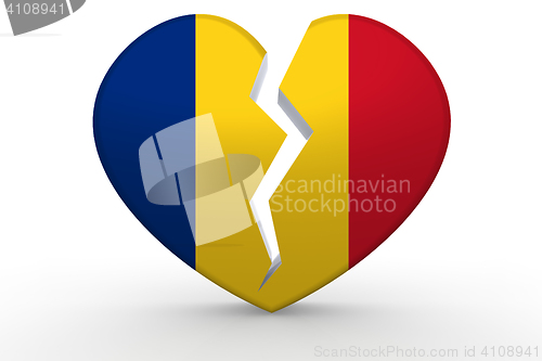 Image of Broken white heart shape with Romania flag