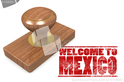 Image of Red rubber stamp with welcome to Mexico