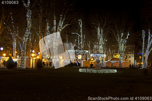 Image of Zrinjevac park decorated by Christmas lights as part of Advent i