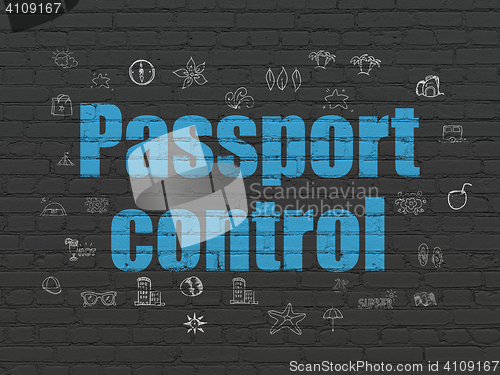 Image of Vacation concept: Passport Control on wall background