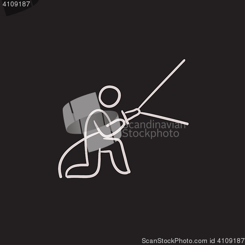 Image of Fireman spraying water sketch icon.