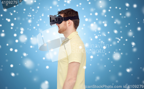 Image of man in virtual reality headset or 3d glasses