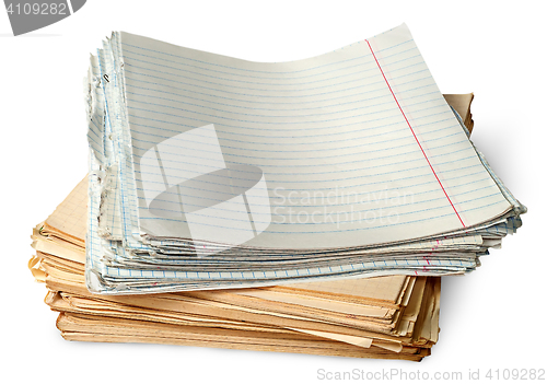 Image of Stack of old yellowed sheets of school notebooks
