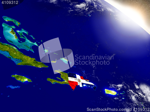 Image of Dominican Republic with flag in rising sun