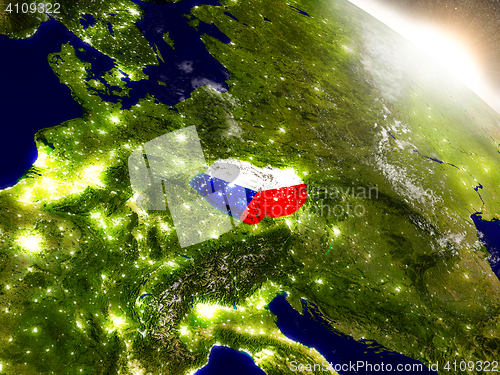 Image of Czech republic with flag in rising sun