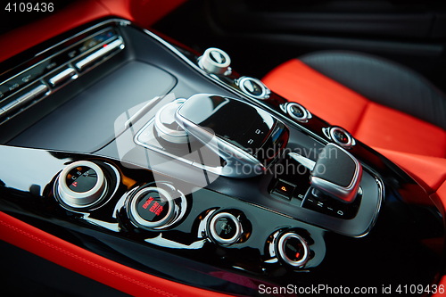 Image of Detail of modern car interior, gear stick