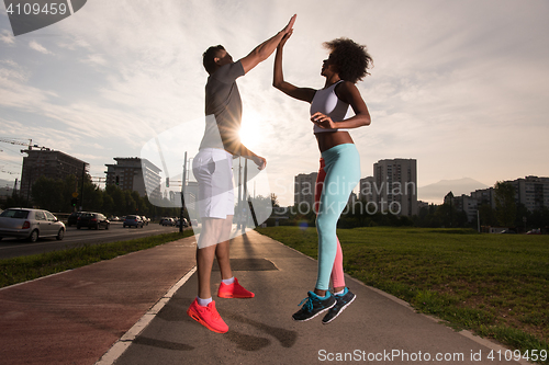 Image of multiethnic group of people on the jogging