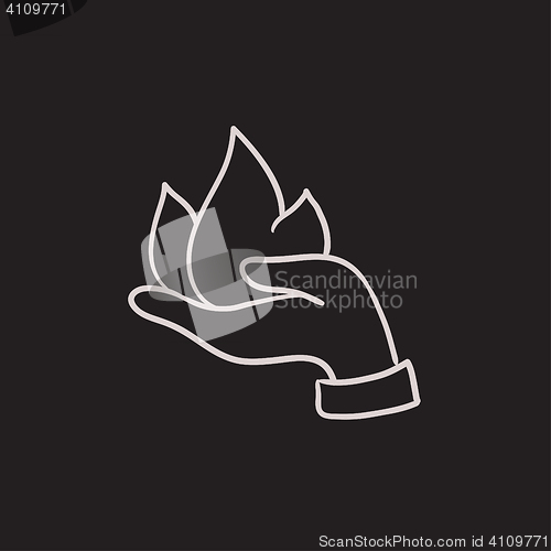 Image of Hand holding fire  sketch icon.