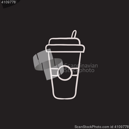 Image of Disposable cup with drinking straw sketch icon.