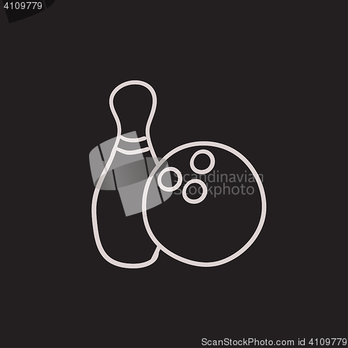 Image of Bowling ball and skittle sketch icon.