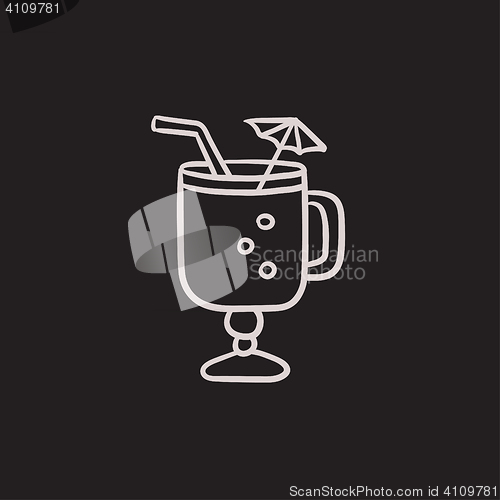 Image of Glass with drinking straw, umbrella sketch icon.