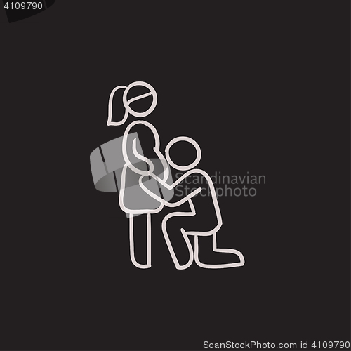 Image of Man with pregnant wife sketch icon.