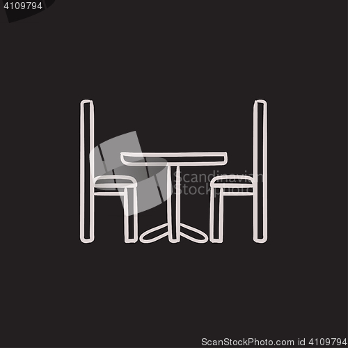 Image of Table and chairs sketch icon.