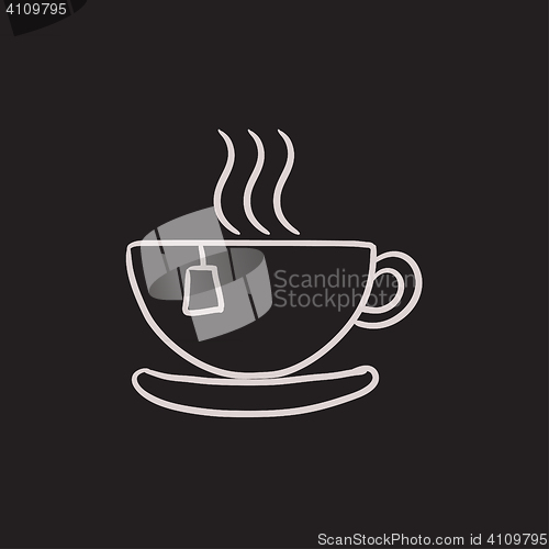 Image of Hot tea in cup sketch icon.