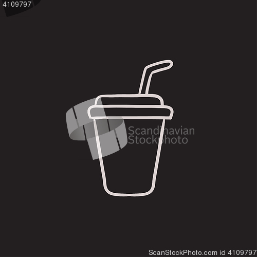 Image of Disposable cup with drinking straw sketch icon.