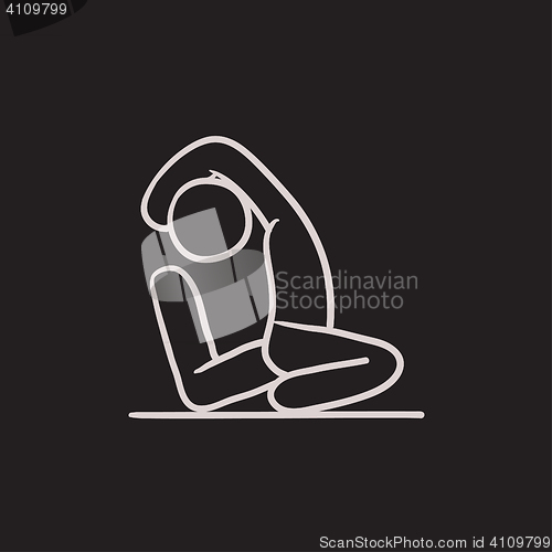 Image of Man practicing yoga sketch icon.