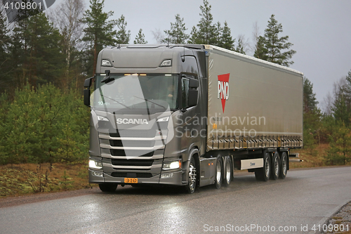 Image of Next Generation Scania Semi Truck on Rural Highway