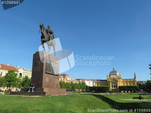 Image of Statue of the king Tomislav riding a horse in Zagreb, Croatia