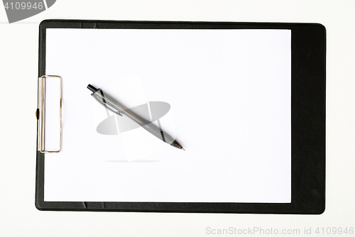 Image of Black clipboard with a pen isolated