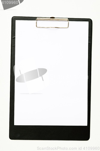 Image of Black clipboard with a pen isolated