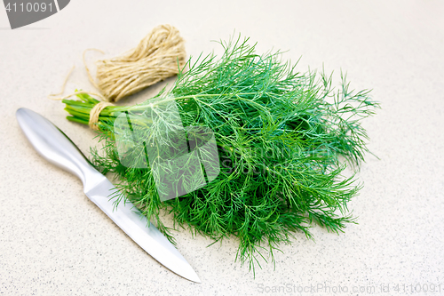 Image of Dill with twine and knife on granite table