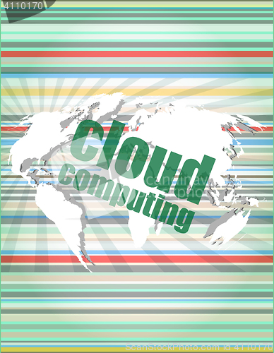 Image of cloud computing word on touch screen, modern virtual technology background vector quotation marks with thin line speech bubble. concept of citation, info, testimonials, notice, textbox. flat style 