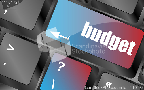 Image of A keyboard with a key reading budget vector, keyboard keys, keyboard button