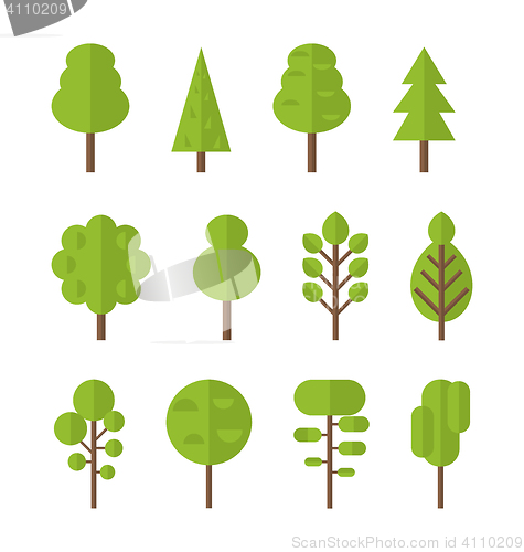 Image of Collection set flat icons tree, garden bush